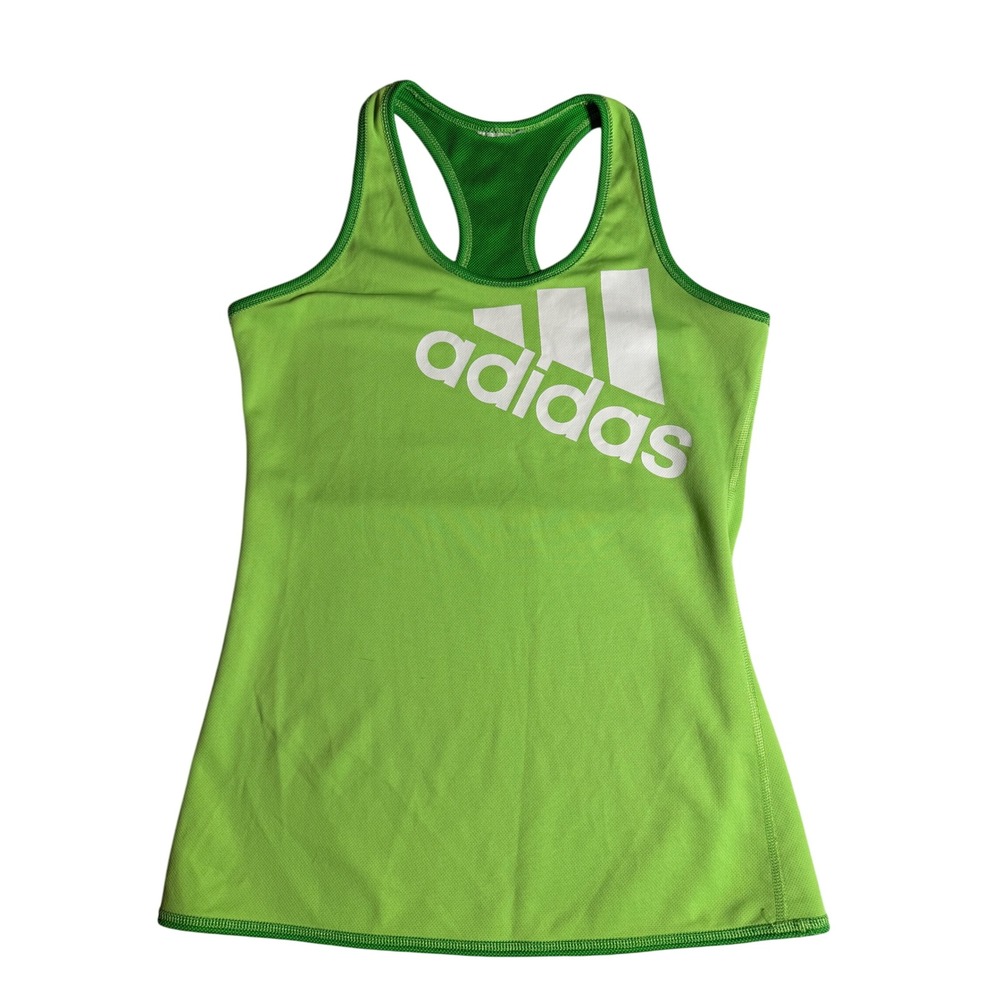 Adidas Womens Racerback Tank Top Lime Green Mesh Athletic Logo Shirt